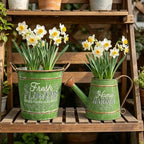 Rustic Green Metal Watering Can Flower Pot, Vintage Distressed Garden Decor Flower Bucket Planter for Herbs Succulents Flowers, Decorative Plant Pot for Outdoor Indoor Patio Yard Home Decor - Image 5