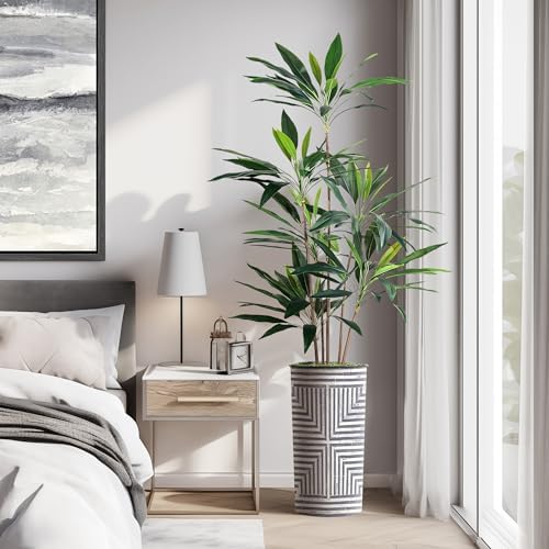 SIGNWIN Artificial Tree in Modern Geometric Pattern Planter, Fake Dracaena Tree Silk Tree for Indoor and Outdoor Home Decoration - 66" Overall Tall (Plant Pot Plus Tree) - Image 5