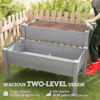 Outsunny 2 Tier Raised Garden Bed Elevated Wooden 2 Box Planter, Gray - Image 3