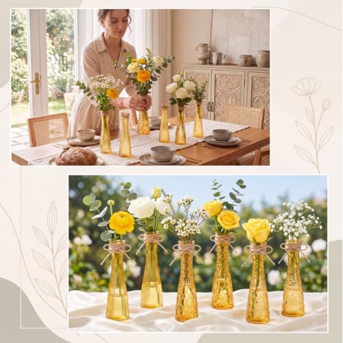 Set of 12 Yellow Glass Bud Vases for Centerpiece, Assorted - Image 6