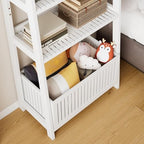 Bamjoy Bamboo White Bookshelf with Slatted Basket, Ladder Bookcase with 4 Display Shelves and 1 Open Storage Basket, Multifunctional Storage Rack Organizer for Home Office, Bedroom, Living Room, 66” H - Image 5