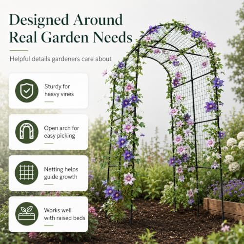 FOLLOOK Garden Arch Trellis for Climbing Plants Outdoor, 7.8 ft, Black - Image 7
