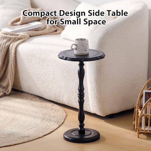 Drink Table, Small Side Table for Small Spaces, Round Solid Wood Modern Accent Nightstand for Living Room, Bedroom, Corners and Office, Black - Image 6