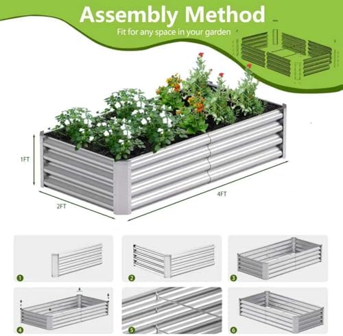 2PCS 4x2x1FT Galvanized Raised Garden Bed, Galvanized Planter Raised Garden Boxes Outdoor, Large Metal Raised Garden Beds for Vegetables-Silver - Image 5