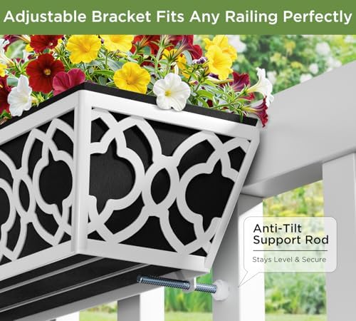 Y&M 2Pcs 24'' Railing Planter Box Set with Black Non-Woven Fabric Liner, Flower Boxes with Adjustable Brackets, Large Metal Hanging Window Boxes for Fence, Deck, Balcony, and Garden - Image 3