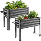 Land Guard 2 Pack Galvanized Raised Garden Bed with Legs & Wheels, 36×12×32in Metal Elevated Raised Planter Box for Backyard, Patio, Balcony, 300lb Capacity, Dark Grey by LandGuard