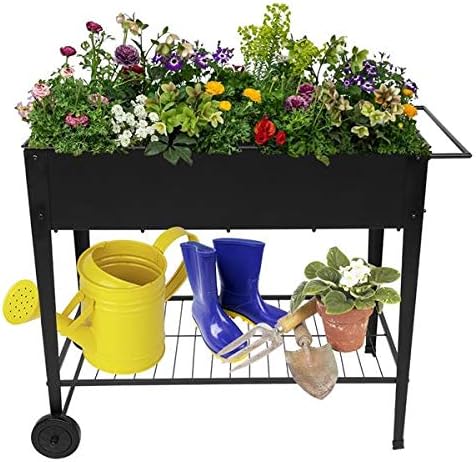 Planting Box with Legs Mobile Elevated Garden Raised Bed with Wheels and Storage Rack for Vegetables Flower Planter by Unknown