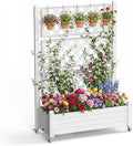 Vixzen Raised Garden Bed Elevated Planter Box Resin Outdoor Plant Stand with Wheels Climbing Trellis Drainage Water Gauge Gardening Patio(Off-White) by Vixzen