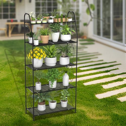VyGrow 5 Tier Plant Stand Indoor Outdoor, Heavy Duty Plant Shelf, Metal Mesh Tall Plant Stands Holder Rack for Living Room Balcony and Garden, Black - Image 4
