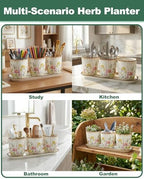 vensovo Ceramic Planter Set with Tray, 3 Small Herb Pots, Meadow Floral - Image 5