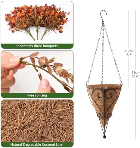 Artificial Faux Mums Fall Hanging Flowers Basket for Outdoors Decoration - Image 2