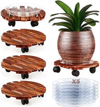 5 Pack Plant Caddy with Wheels Heavy Duty 13.5 Inch Wooden Plant Stand on Wheels Plant Dolly Rolling Plant Stand Plant Roller with Casters for Indoor and Outdoor with 5 Pack Plant Saucers, Round by Planterhoma
