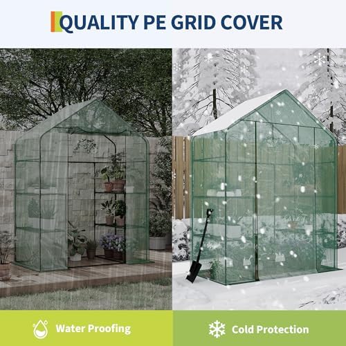 Greenhouse, 57 x 29 x 76'' Greenhouses for Outdoors, Durable Green House Kit with Window, Thicken PE Cover, 3 Tiers 12 Shelves, Portalbe Walk in Green Houses for Indoor Backyard Outside - Image 5
