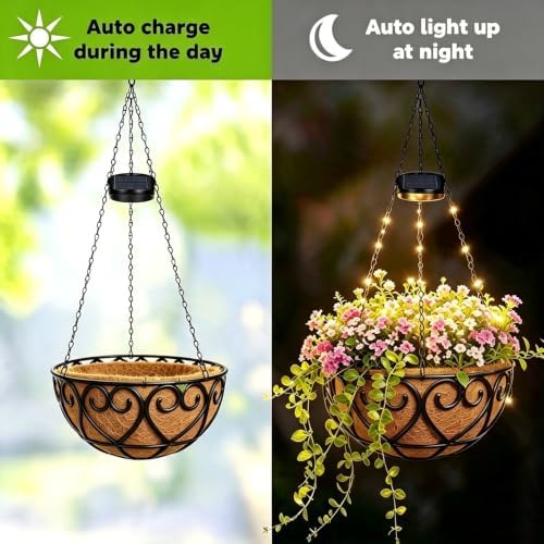 2 Pack 10 Inch Solar Hanging Flower Basket with LED String Lights - Image 4