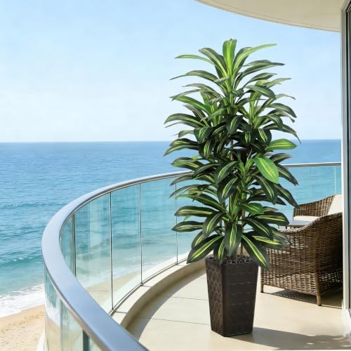 Artifical Dracaena Tree Indoor, 5FT Tall Fake Floor Plants with Black Planter & Pebbles, Fuax Silk Yucca Tree for Home Office Living Room Bedroom Farmhouse Modern Outdoor Topiary Tree - Image 2