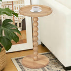 Drink Table, Boho Rattan Small Round Side Table for Small Spaces, Solid Wood Circle End Table for Living Room, Pedestal Table for Couch, Bedroom, Corners, Natural by FASNAHOK