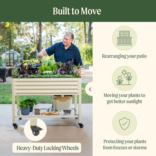 Vego garden Rolling Elevated Raised Garden Bed, 2' x 6' Outdoor Planters Boxes with Legs & Storage Rack for Patio, 1000 Lbs Weight Capacity, Raised Beds for Gardening, Pearl White - Image 4