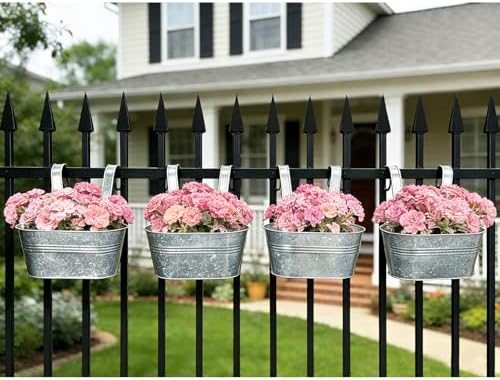 8 Pack 10" Galvanized Hanging Railing Planters with Hooks and Drainage - Image 2