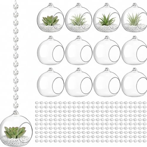 Glikceil Hanging Glass Tealight Holder with Crystal Garland, 34 Pcs, Clear by GlikCeil