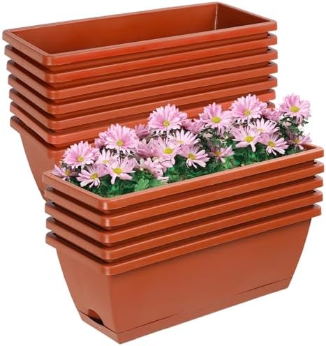 12Pcs 17Inches Rectangle Planter Box with Drainage Holes and Trays by Lysjtsr