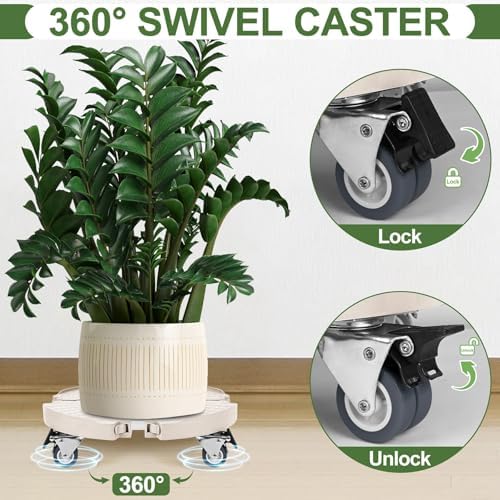 ToLanbbt 4 Pack Plant Caddy Stands with 360° Wheels Adjustable 15-22 in Rolling Stands Heavy Duty Large Plant Carts Dolly with Casters 440lbs Capacity for Large Planter, Garden Pot, Flower Pot, Beige - Image 4