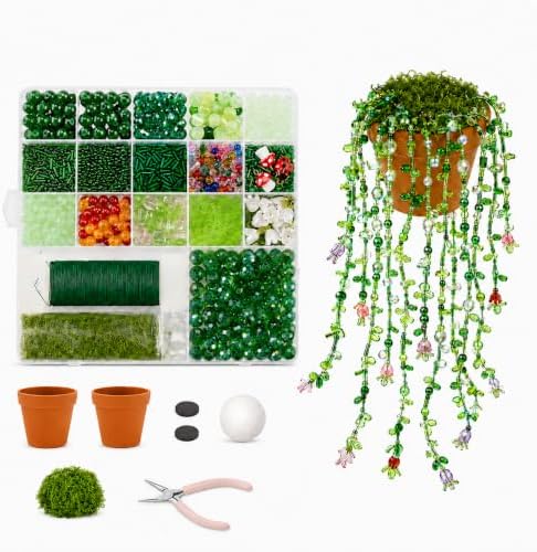 LWPFSD Beaded Plant Kit with 2 Mini Pots & Fridge Magnets, DIY Bead Plant Making Kit with Plant Beads, Craft Wire, Foam Balls, Moss & Pliers, Forever Beaded Plant Craft Gift for Adults by LWPFSDContributetoabetter