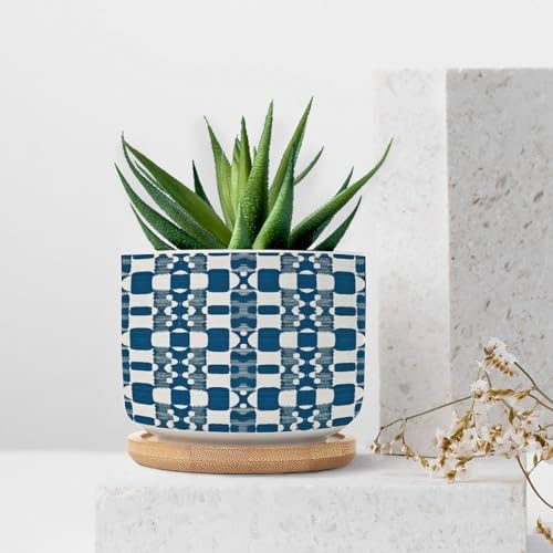 Blue Geometric Ceramic Planters Blue and White Snake Plant Live Indoor with Pot with Drainage Holes and Saucers Pot for Pots Outdoor Indoor Plants - Image 7