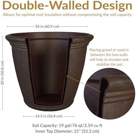 Sunnydaze Anjelica 24'' Large Plastic Planter Pot for Plants, Rust - Image 6