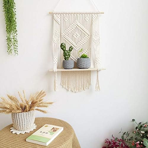 Hanging Macrame Shelf Boho Wall Hangings Floating Shelf Organizer Hanger for Home Decor (29.53" L x 19.68" W) - Image 3