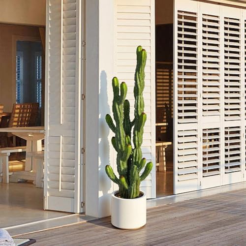 46" Artificial Cactus Plants, Tall Artificial Plants Outdoor, Tall Fake Cacti Plant UV-Resistant in White Pot, Faux Floor Plants for Indoor Home Office Hotel Bedroom Patio Balcony Garden - Image 5