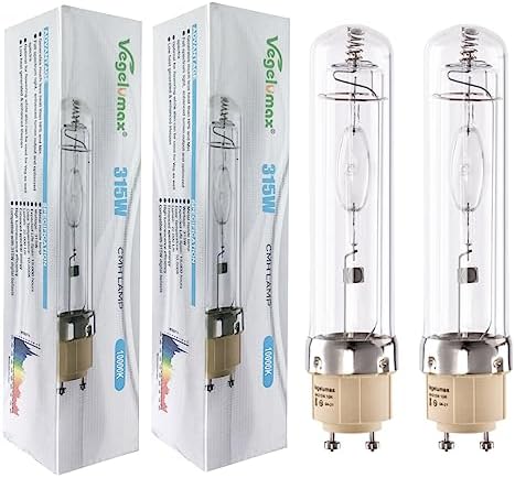 MH 315W Metal Halide Grow Light Bulb Lamp Full Spectrum CCT 10000K,High Efficiency Enhanced Blue Spectrum CDM for Flowering,Compatible with CMH 315 Grow Bulb Fixture PGZX 18 Socket,2Pack by Vegelumax