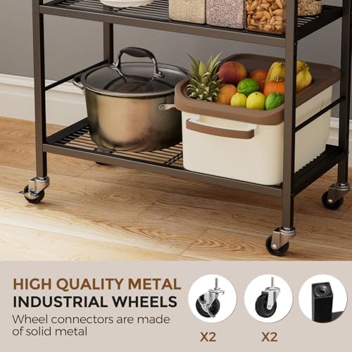 3-Tier Metal Storage Rack with Industrial Wheels,Mesh Shelving Unit with Wooden Table top,Adjustable Shelf,23.6-Inch Width,for Kitchen,Laundry,Pantry,Plant,Black panel and black frame - Image 5