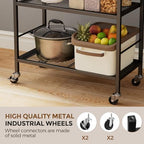 3-Tier Metal Storage Rack with Industrial Wheels,Mesh Shelving Unit with Wooden Table top,Adjustable Shelf,23.6-Inch Width,for Kitchen,Laundry,Pantry,Plant,Black - Image 5