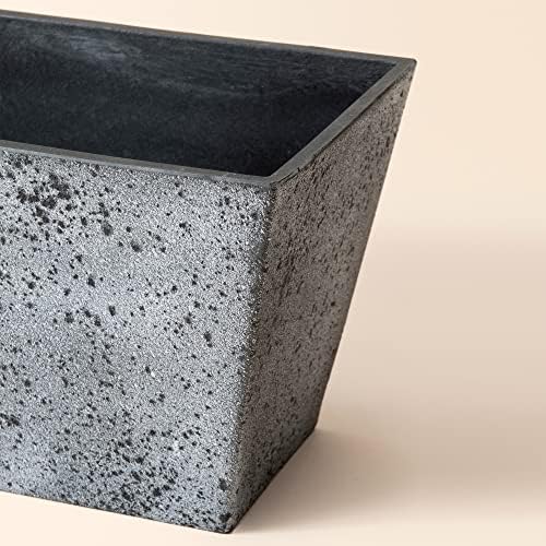 LA JOLIE MUSE Window Boxes Planters, Rectangular Plastic Planter for Indoor and Outdoor, Minimalist Chic Trapezoid-Shaped Succulent Planter, Rock Gray, Set of 2, 21.7 x 6 x 5.8 inches - Image 4