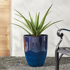 Glitzhome Set of 2 Tall Planters for Outdoor Plants, 16.75''H Large Gradient Cobalt Blue Planter Tall Plant Pot with Drainage Hole for Outdoor Front Porch and Patio - Image 4