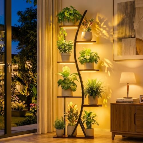 56" Plant Stand Indoor with Grow Lights, 7 Tiered Tall Metal Plant Shelf - Image 5
