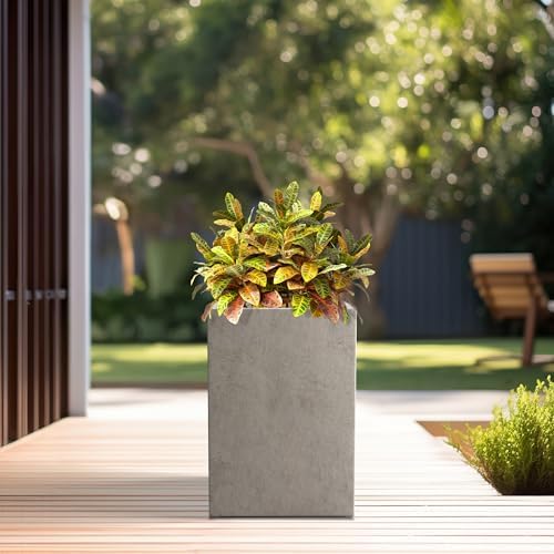 Kante Small Tall Square Weathered Concrete Planter 13" H, Outdoor - Image 6