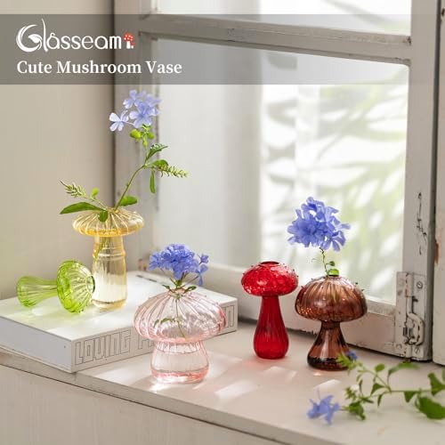 Glasseam Mushroom Vases for Flowers, 10Pcs Colored Glass Bud Vase for Decor - Image 3