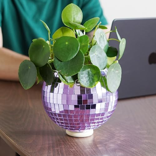 Bubblegum Stuff Disco Ball Hanging Planter: Lilac Edition - Hanging Planters for Indoor Plants - Spherical Shaped Plant Pots with Mirrored Exterior - Available in 6-inch Size - Image 4