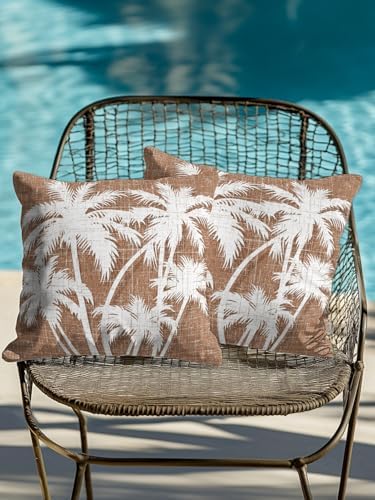 Tropical Palm Tree 18x18 Waterproof Outdoor Throw Pillows Set of 2 with Inserts, Vintage Brown Exotic Botanical Plants Patio Decorative Cushions for Outdoor Sofa Porch Garden Furniture - Image 4