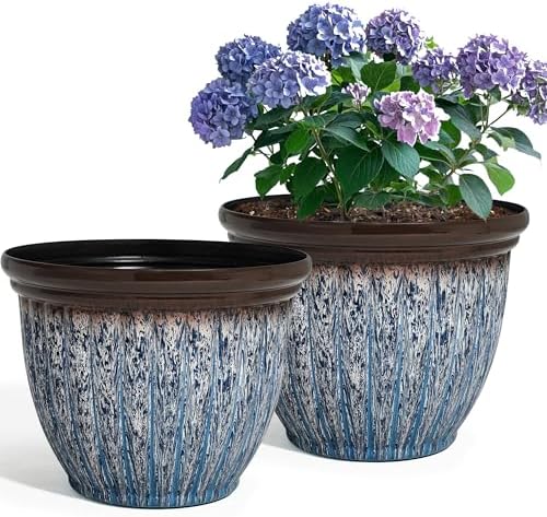 15" Large Flower Pots, 2-Pack Big Plastic Planters for Outdoor Plants by Ultym