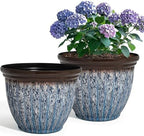 15" Large Flower Pots, 2-Pack Big Plastic Planters for Outdoor Plants by Ultym