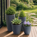 ZMTECH 4 Pack Plastic Planters 21/18/12/10in, Indoor Outdoor Round Planter for Porch, Large Plant Pot with Drainage Hole for Home Garden Front Door, Modern Decorative Pots for Plants (Dark Gray) - Image 7