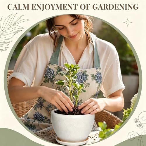 11 Inch Ceramic Plant Pot with Drainage Hole Mesh Net, Large Gardening Pots for Indoor Plants with Saucer, Waxen White - Image 5