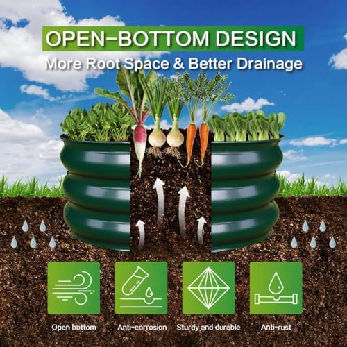 GARDMAX 2x2x1FT Galvanized Round Raised Garden Bed Kit, Metal Planter Boxes Outdoor with Easy Assembly, Large Garden Bed for Vegetables, Fruits, Flower, Herbs Dark Green - Image 2