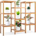 SereneLife 9-Shelf Bamboo Plant Stand - 13'' x 38'' x 35.5'' 9 Tier Adjustable Storage Shelf for Indoor/Outdoor Plants, Lightweight, Sturdy, Space-Saving Home Decor, Water-Resistant, Easy to Assemble by SereneLife