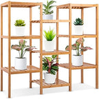 SereneLife 9-Shelf Bamboo Plant Stand - 13'' x 38'' x 35.5'' 9 Tier Adjustable Storage Shelf for Indoor/Outdoor Plants, Lightweight, Sturdy, Space-Saving Home Decor, Water-Resistant, Easy to Assemble by SereneLife