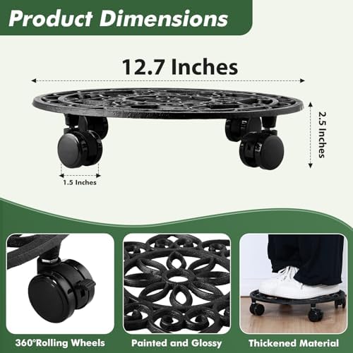 2 Packs Rolling Plant Stand with Wheels 13 In Metal Plant Caddy with Wheels - Image 3
