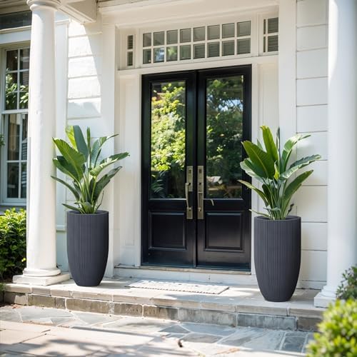 Kante Small Round Tapered Charcoal Concrete Planter 24" Tall, Outdoor - Image 3