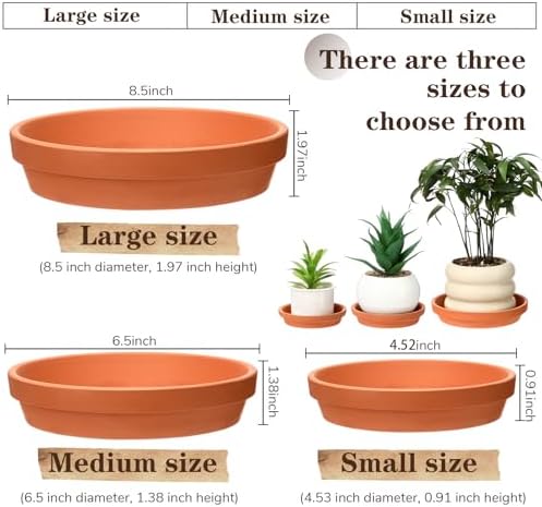 Qinyoung 10 Pcs Terracotta Pot Plant Saucer Set, Terracotta Planter 4.53inch 6.5inch 8.5inch for Indoors Outdoor, Durable Flower Drainage Tray for Plant Pots Base - Image 2
